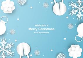 Christmas decoration on blue background in paper cut and craft with snow flake.  vector