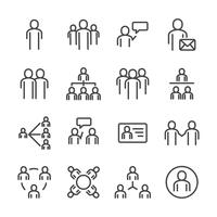 People and social icon set. Thin line icon theme. Outline stroke symbol icons. White isolated background. Illustration vector.