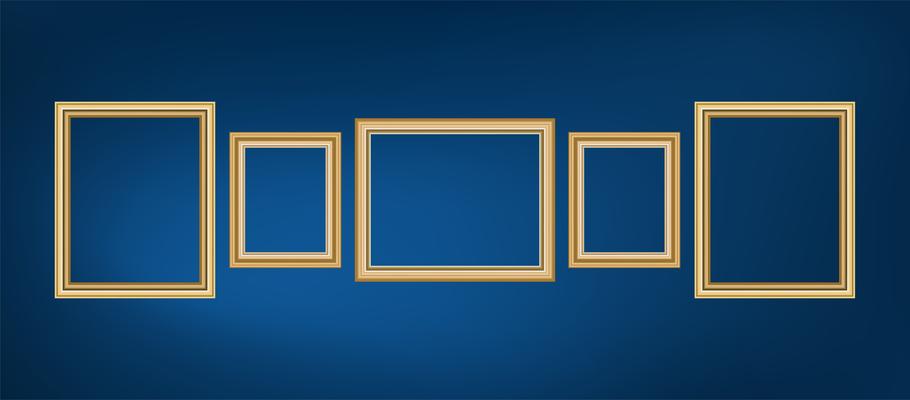 Set of decorative frame picture with gold border, Vector design on blue background with copy space in premium concept.