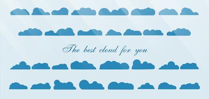 Set of the best cloud isolated on blue background with text space and light. vector