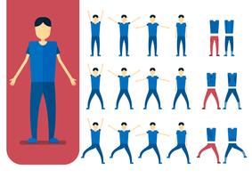 Set of character design of person with blue shirt isolated on white background. vector