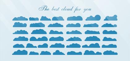 Set of the best cloud isolated on blue background with text space and light. vector