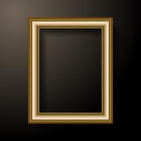 Golden photo frame template. Home decoration and interior concept. Black light background