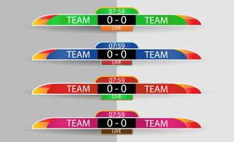 Live scoreboard Digital Screen Graphic Template for Broadcasting of soccer, football or futsal, illustration vector design template for soccer league match. Shirt or Clothes color team on both sides.