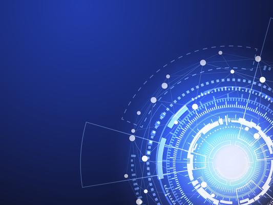 Blue technology circle and computer science abstract background with blue and white line dot. Business and Connection concept. Futuristic and Industry 4.0 concept. Internet cyber and network theme.