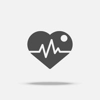 Heart with pulse icon. Flat design  vector with shadow. Black theme. Flat design vector with shadow on isolated white background. Black color and monocrome theme.