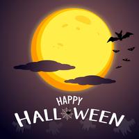 Happy Halloween message graphic design background with super moon and cloudy. Horror and haunted concept. Scary of Halloween day scene. Silhoulette bats and Ghosts shadow element. Vector illustration