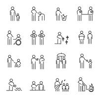 Corporate Social Responsibility people thin line icon set vector. CSR charity project for helping world an people concept. Sign and Symbol theme. White isolated background. Illustration vector. vector
