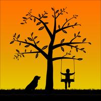 Silhouette boy on the swing with his dog vector