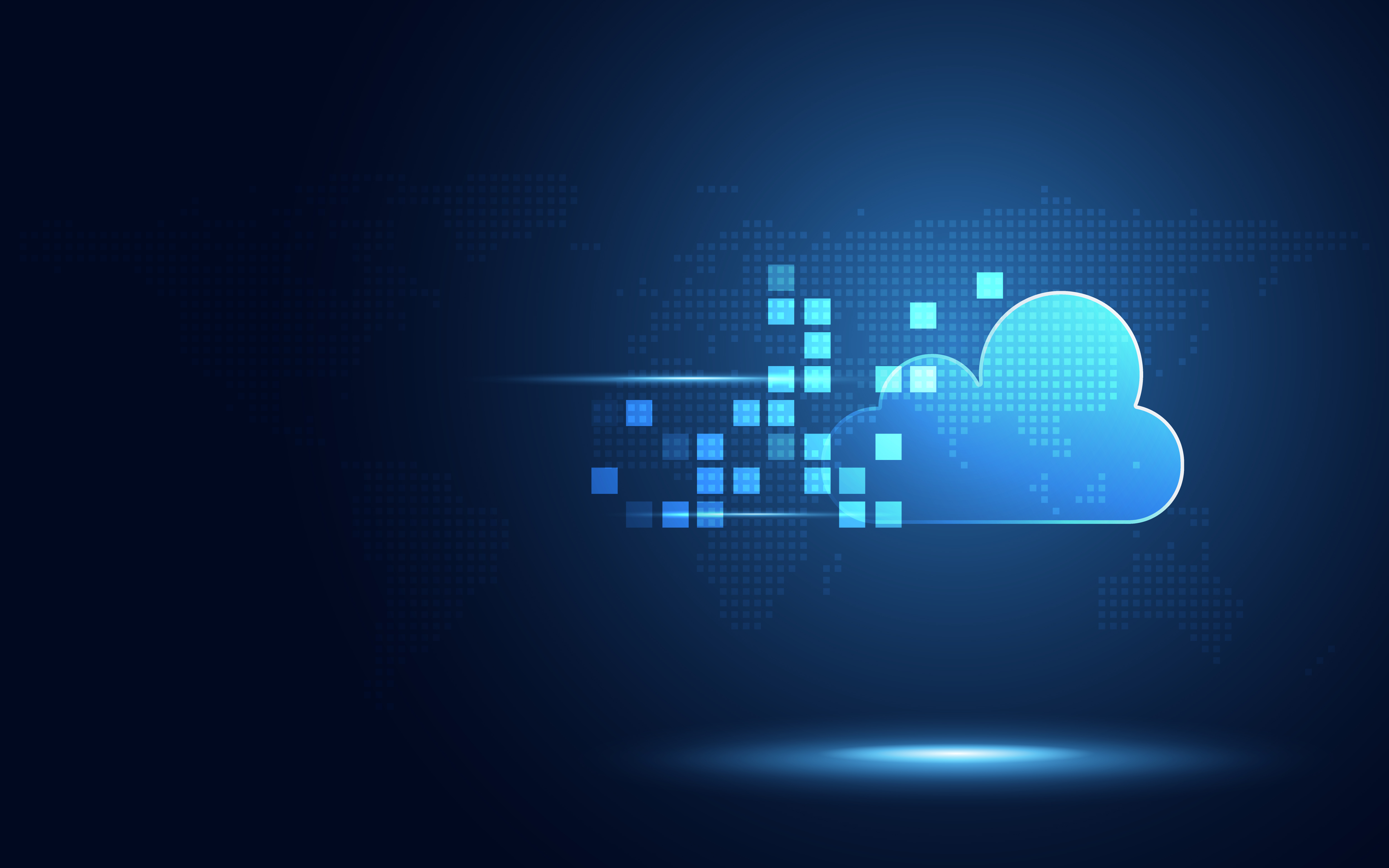 Futuristic Blue Cloud With Pixel Digital Transformation Abstract