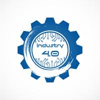 Industria 4.0 en engranaje Involute con sistema de línea Dot. Concepto de producción de negocio y automatización. Control cibernético físico y de feedback. Futurista del tema de la red de inteligencia mundial. Internet de las Cosas. vector