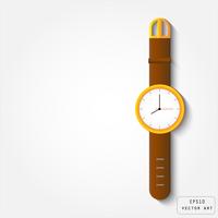 Gold watch with leather strap vector