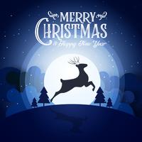 Merry Christmas snowy night and happy new year festival end year party silhouette deer and blue text calligraphy decoration greeting card abstract wallpaper background. Xmas day graphic design vector