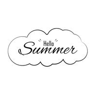 Hello summer text in cloud. Season and Holiday concept. White isolated background. Minimalist and simple theme. Vector illustration