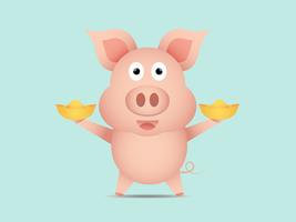 cute pig with gold vector