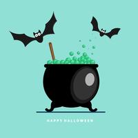 happy halloween bat with potion boiling vector