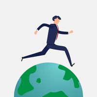 Businessman running around the world.  Flat design and Character design concept. Business and people theme. vector