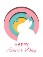 Happy Easter Day Greeting card illustration vector. Rabbit and Easter eggs in composition. Holiday and Artwork concept. Animal in paper theme. vector