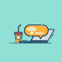 free wifi with laptop and coffee cup vector