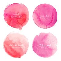 Pink watercolor circle set on white background. Vector illustration.