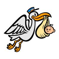 Cartoon Flying Stork Bird Delivering A Baby vector