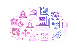 Data analysis gradient line icons illustration vector