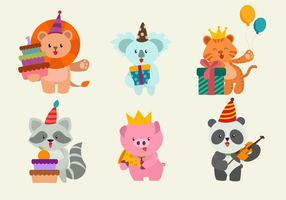 Happy Birthday Cute Animal Character Vector Illustration