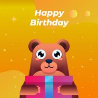 Happy Birthday Greeting Card With Funny Childish Bear Illustration vector