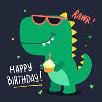 Tarjeta de cumpleaños linda del dinosaurio vector