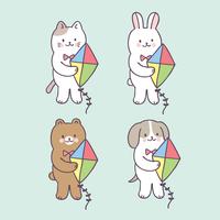 Cartoon cute summer animals and kite vector