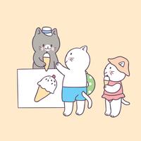 Cartoon cute summer cat and ice cream vector. vector