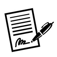 Icono de vector de firma de pluma de contrato de papel comercial