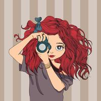 Woman cartoon is taking pictures vector
