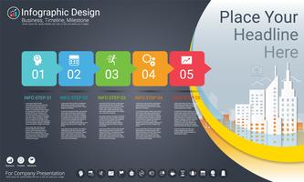 Business infographics template, Milestone timeline or Road map with Process flowchart 5 options. vector