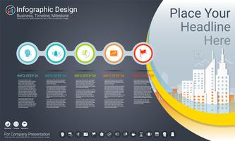 Plantilla de infografías de negocios, línea de tiempo de Milestone o hoja de ruta con opciones de diagrama de flujo de proceso 5. vector