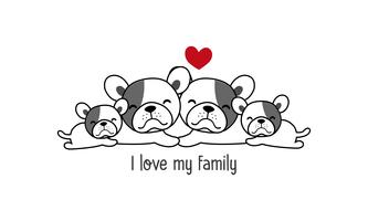 Cute happy dog family say "I love my family". 