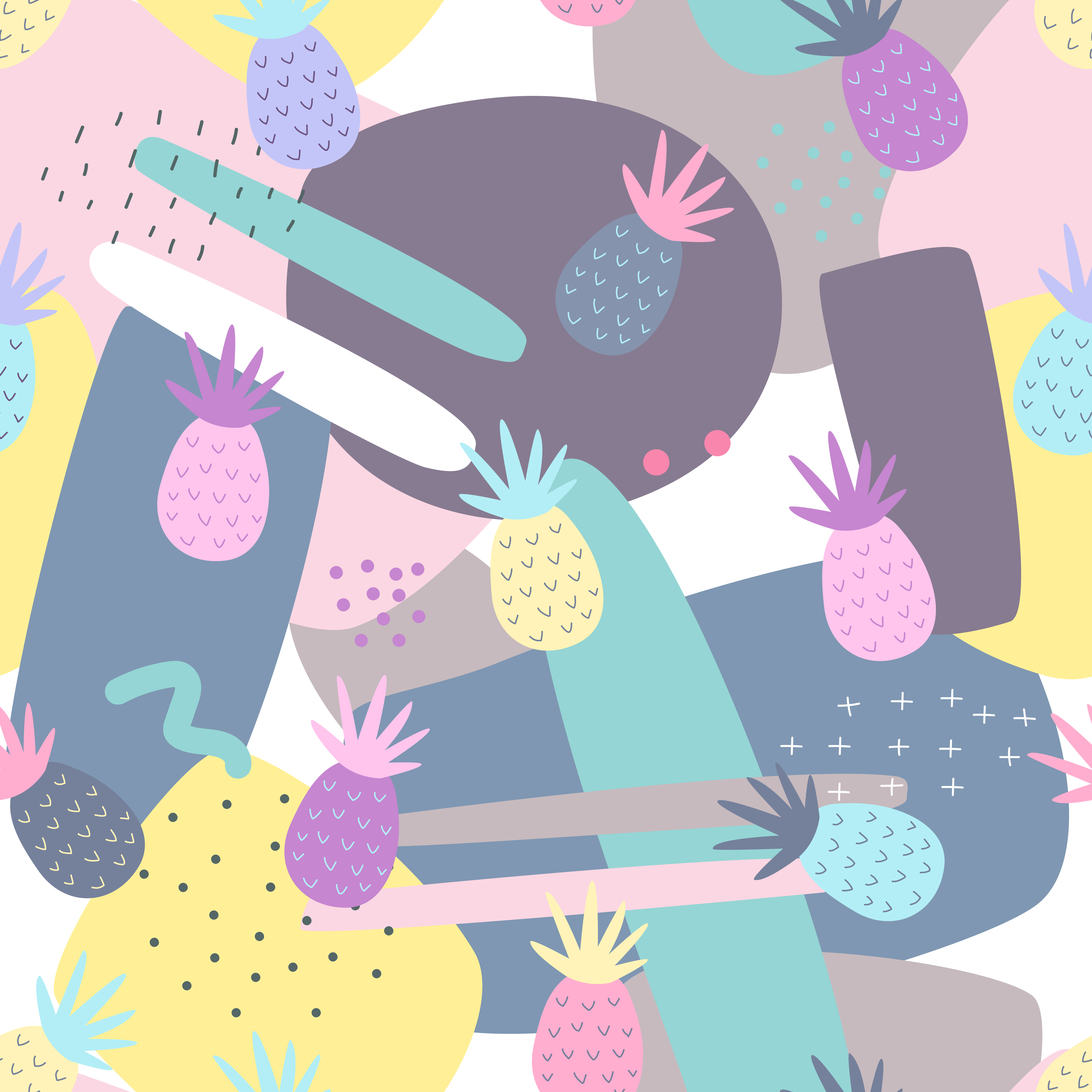 Pineapple Seamless Patterns On Colorful Background For Printing