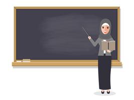 Muslim teacher teaching student in classroom vector