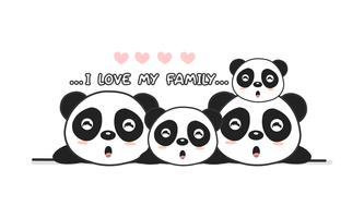 Linda familia de panda feliz dice &quot;Amo a mi familia&quot;. vector