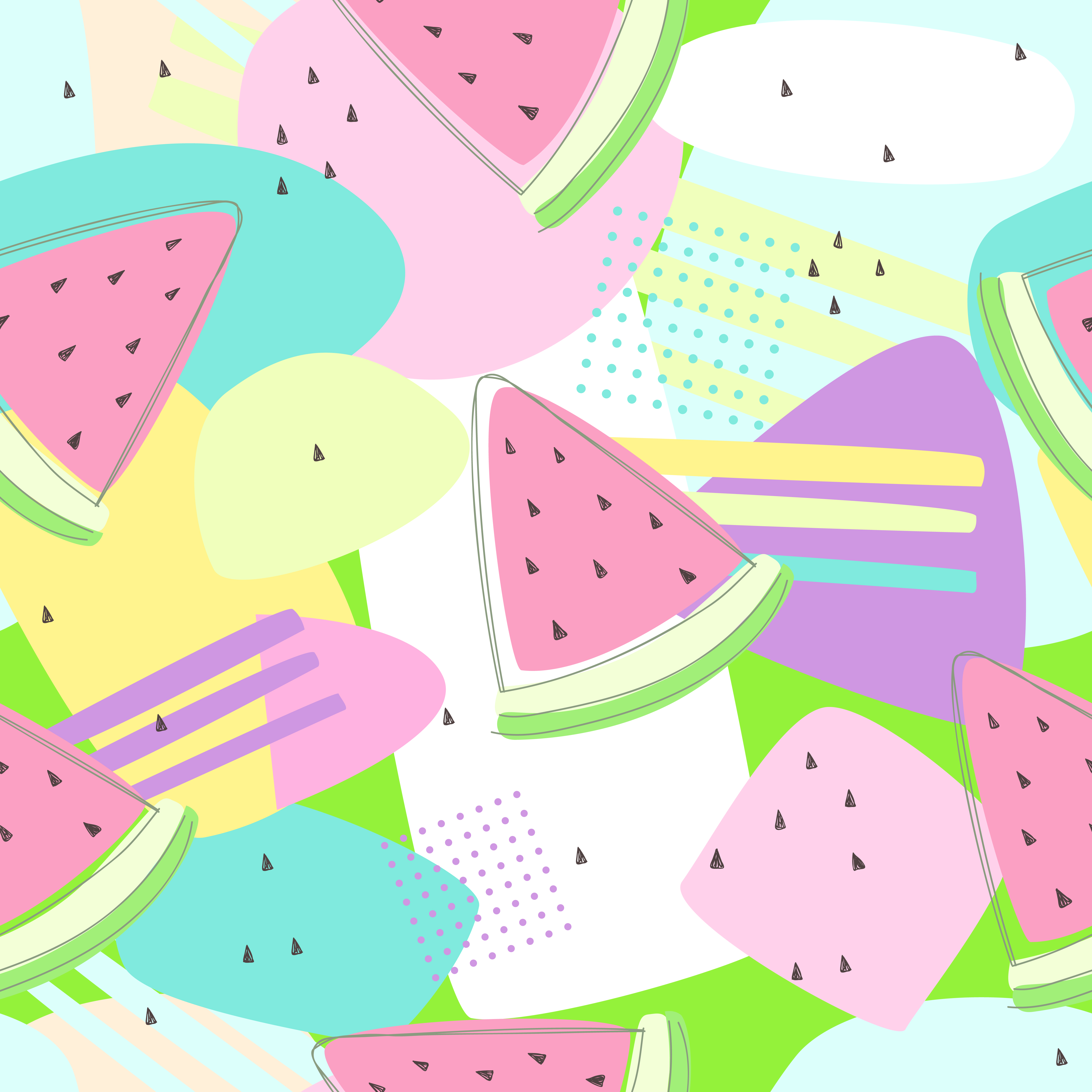 Watermelon Seamless Patterns On Colorful Background For Printing