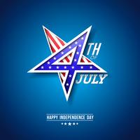 El 4 de julio, Día de la Independencia de los EE. UU., Ilustración vectorial con 4 números en el símbolo de la estrella. Diseño de celebración nacional del cuatro de julio con el patrón de la bandera estadounidense sobre fondo azul vector
