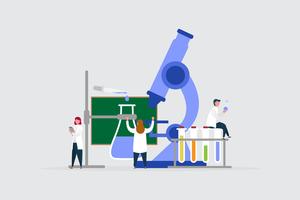 Young scientist work in team to research, background illustration concept. vector