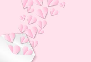 Happy Valentine's day background . Design with love heart on pink background, paper art style . Vector. vector