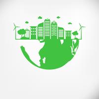Save Earth Planet World Concept. World environment day concept. green modern urban city on green globe, safe the world , Natural and Ecology concept vector