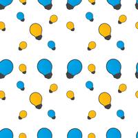 Seamless pattern with bulb of blue and yellow colors  on a white background. Vector repeating texture.