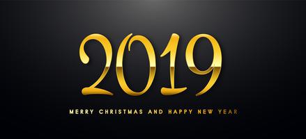 2019 Holiday Vector greeting illustration with golden numbers.