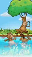 Three beavers playing at the river vector