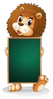 A lion holding an empty board 