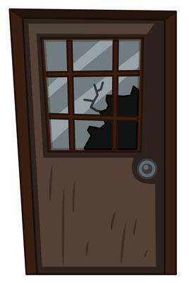 Wooden door with broken window