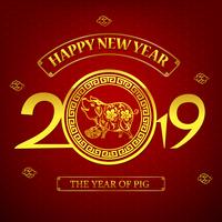 Happy new year 2019 chinese art style pig 001 vector